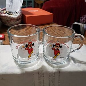 Two Vintage 1955 Disney's Mickey Mouse Club Clear Glass coffee or juice cups